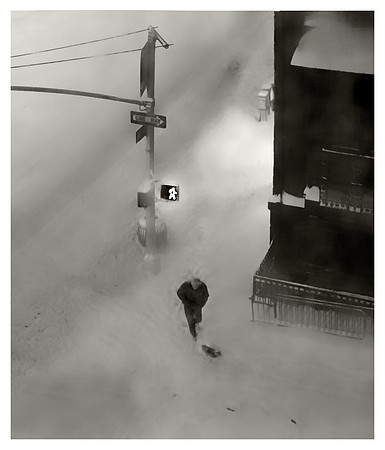 Man Walking Dog in Blizzard